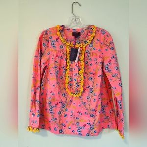 J Crew Liberty Fabric Long Sleeve Pink Floral Blouse XXS NWT